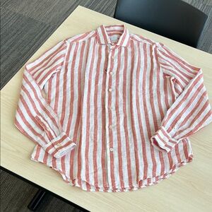 Platinum ELEVENTY made in Italy 100% linen long sleeve button down striped shirt